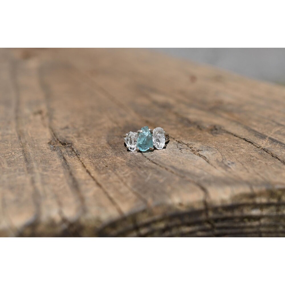 Lake County diamond and aquamarine ring size 4 in sterling silver